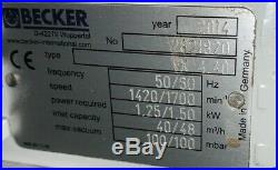2014 Becker VX4.40 Rotary Vane Vacuum Pump 2 HP 28 CFM