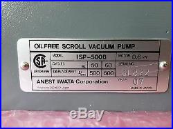 Anest Iwata ISP-500B Oil free Dry Scroll Vacuum Pump With Low Hours + Warranty