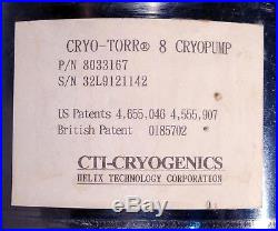 B91 Cti-cryogenics Cryo-torr 8 Cryopump, High Vacuum Pump 8033167