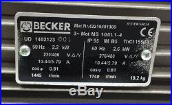 BECKER EVE 80 VAKUUMPUMPE, MOTOR TYP MS 100L1-4, 1445min, 2,2KW USED