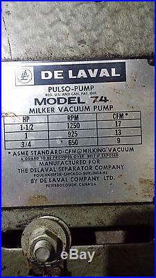 De Laval VP-74 Vacuum Pump with 1.5 hp Single Phase Motor