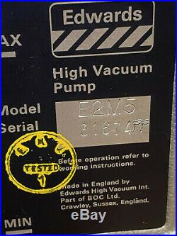 Edwards 5 E2M5 Rotary Vane Two Stage Vacuum Pump TESTED TO 5 micron 120v 6.9cfm