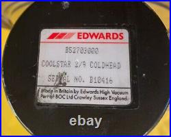 Edwards Coolstar 800 Cryogenic Vacuum Pump with gauge, gasket, and clamps