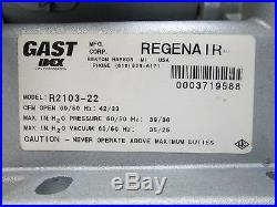 Gast R2103-22 RegenAir Regenerative Blower/Vacuum Pump 110/220V 39 H2O 1 NPT