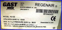 Gast Regenair Regenerative Blower Model # R2103 US Motor 1/3 HP Free Shipping