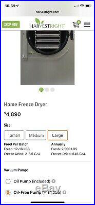 Harvest Right freeze dryer (Large) With Oil Free Vacuum Pump