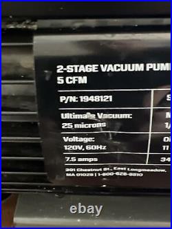 Hilmor 1948121 VP5 Vacuum Pump 5 CFM HVAC 2 Stage 25 microns 7.5 amps 11oz Oil