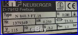 IVS84 KNF Neuberger Laboport Dual Diaphragm ATEX Pump N840.3FT. 18, 34 LPMUSED