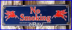 NO SMOKING SOCONY-VACUUM OIL PEGASUS MOBIL PORCELAIN ENAMEL GAS PUMP GARAGE SIGN
