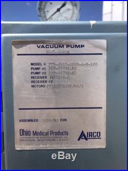 Ohio Medical Products Duplex Vacuume Pump Compressor, 2-5hp Motors