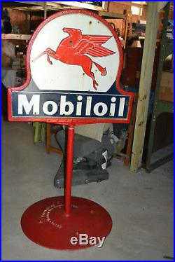 Pegasus Mobiloil Socony-Vacuum Porcelain gas pump station Lolipop sign Vtg