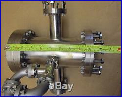 SS High Vacuum Chamber 9 3/8 L X 11 1/2 W Overall Varian 6 Dia. Flange D6846