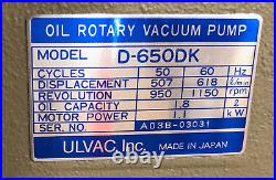 ULVAC D-650DK Oil Rotary Vacuum Pump 618 liter/minute 220v 3ø 1150rpm 1004272