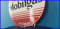 Vintage Mobilgas Porcelain Vacuum Oil Mobil Gas Service Station Pump Plate Sign