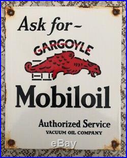 Vintage-rare 1930's Mobiloil Vacuum Porcelain Gargoyle Gas Pump Sign