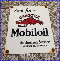 Vintage-rare 1930's Mobiloil Vacuum Porcelain Gargoyle Gas Pump Sign