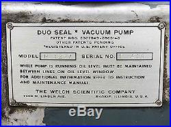 Welch Belt-Drive Duo Seal Vacuum Pump 3/4 HP 115/208230 Volt AC Motor (R 1397)