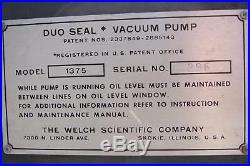 Welch Dou Seal Belt Drive Rotary Vane Mechanical Vacuum Pump, 2HP, 1375