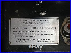 Welch Duo Seal 1402 Rotary Vane Belt Driven Vacuum Pump, New Shaft Seal, Tested
