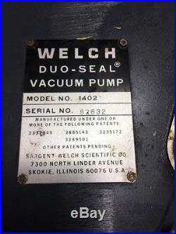 Welch Duo-Seal 1402 Vacuum Pump 1/2 HP 115/230V Electric Motor Tested